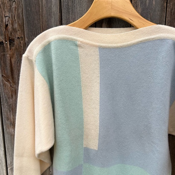 Barrie W. Bill LTD Vintage Color Block Sweater Lambswool Cream Blue M - Picture 2 of 14
